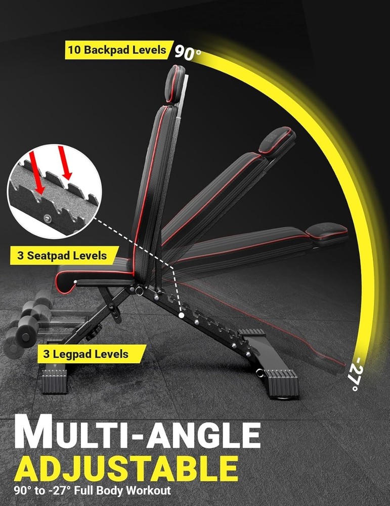 Adjustable Weight Bench, 660LB Foldable Workout Bench with Extended Head/Neck...