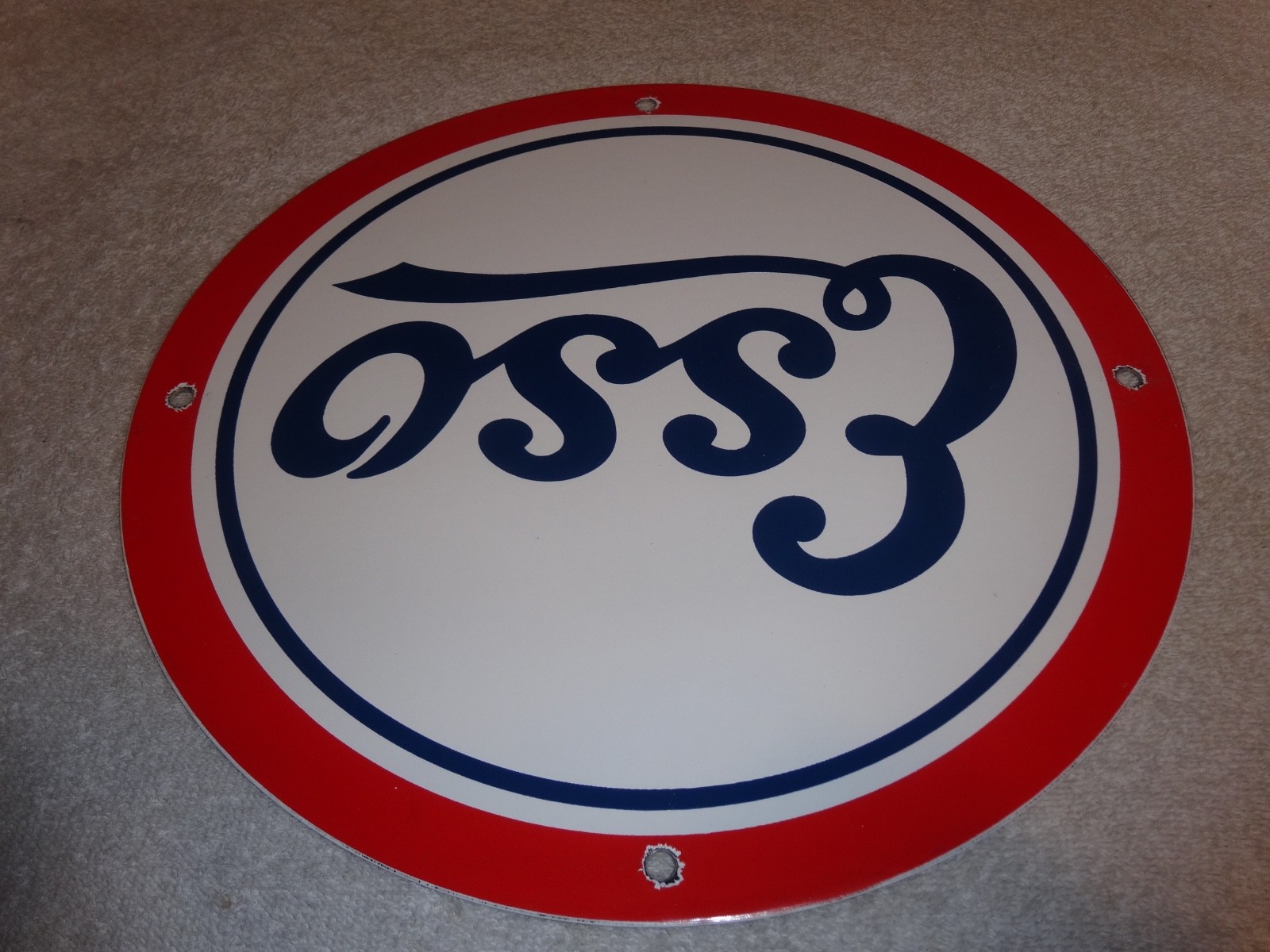 VINTAGE ESSO GASOLINE CURSIVE PORCELAIN METAL SERVICE STATION GASOLINE OIL SIGN!