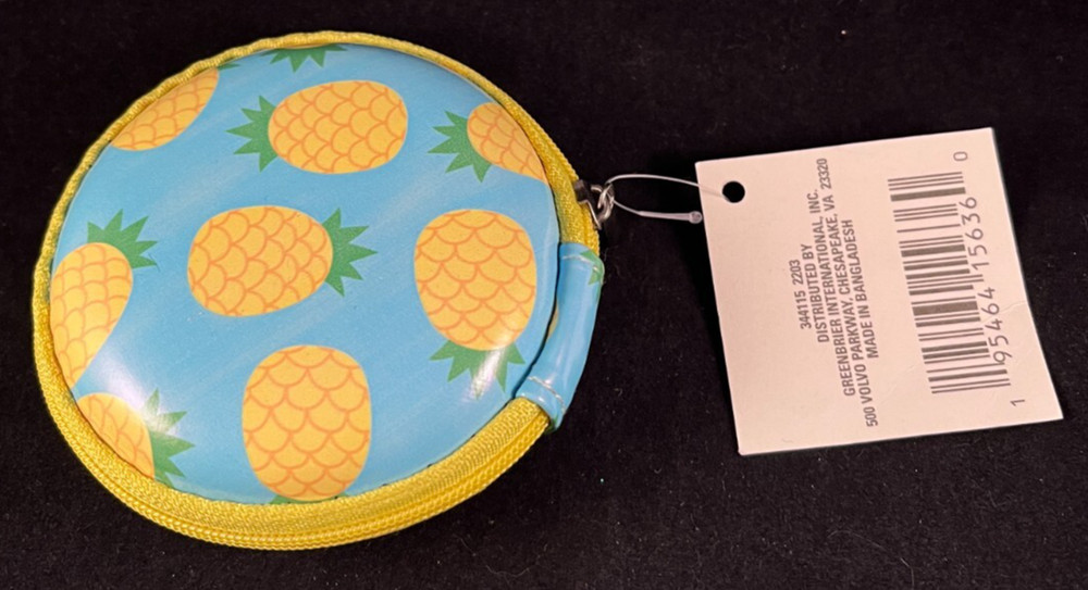 Tech Case - Earbuds Case - Hard Sides - Zipper - Cord Storage - Pineapple