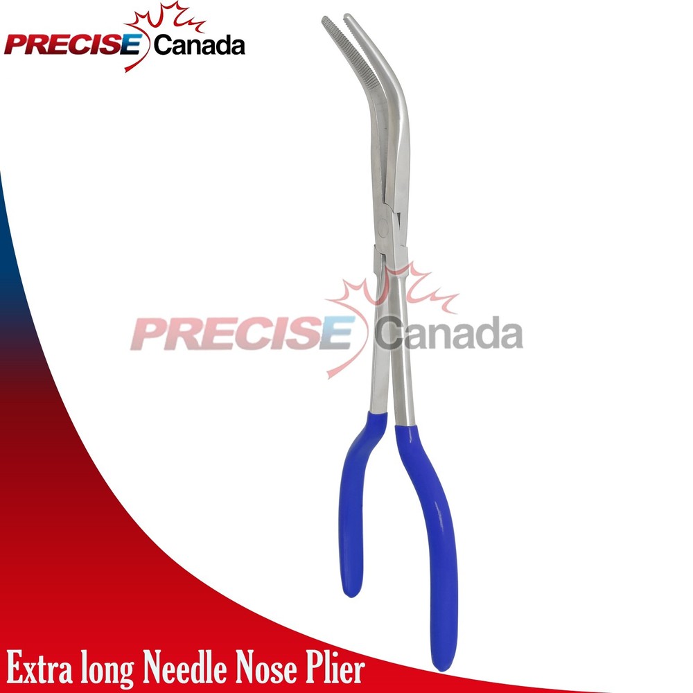 11" Long (45 Degree) Needle Nose Pliers Extra long Reach With Blue Dip PL-059