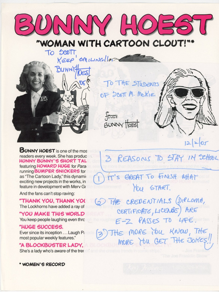 Bunny Hoest - Signed Page w/ Handwritten Signed Message