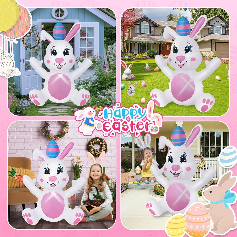 BRDJade 4FT Easter Bunny Inflatable Outdoor Decorations, White