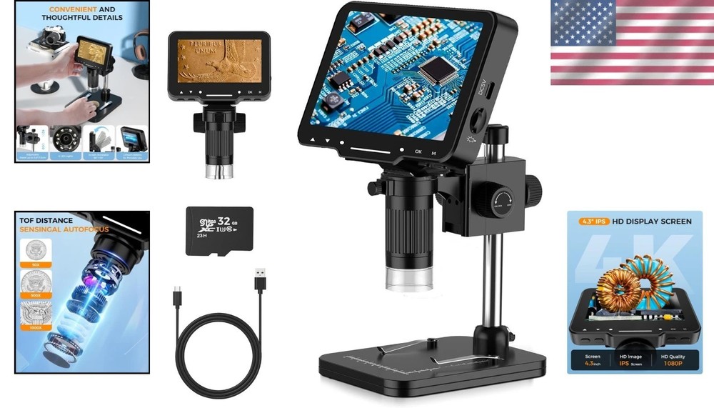 Rechargeable 4.3-Inch LCD Digital Microscope - Wireless USB with 32GB Card