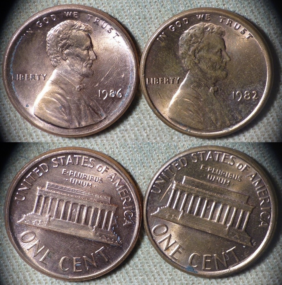 Errors : Lot 2 Coins 1982+1986 Cent Broadstruck IREC2517