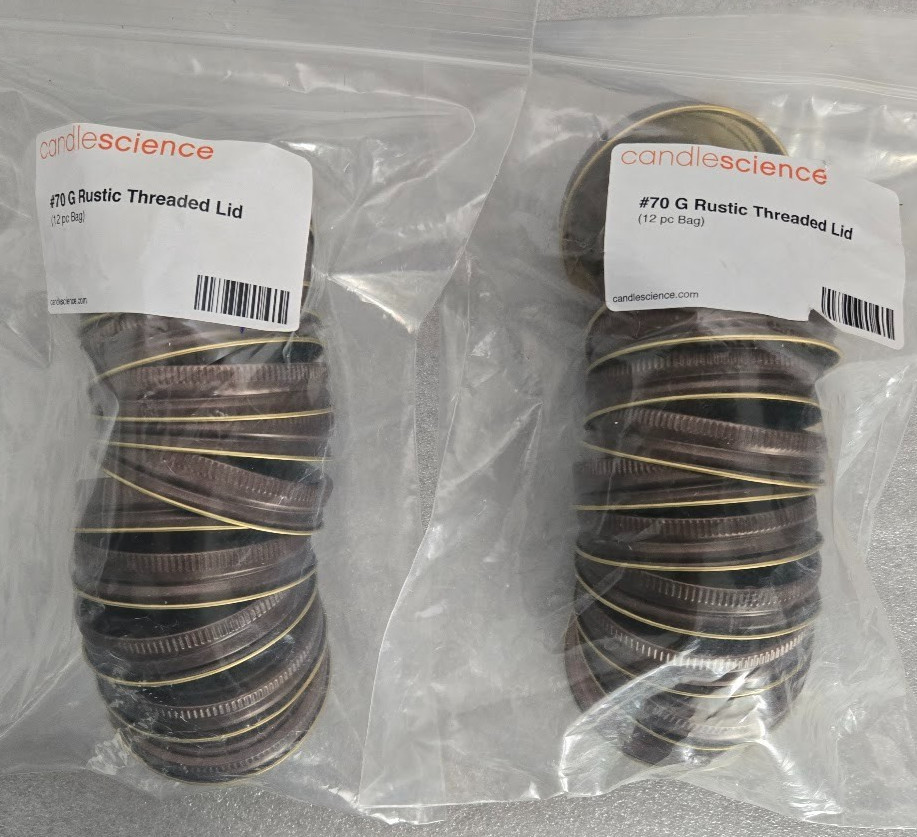 2-Pcaks CandleScience #70 G Rustic Threaded Lid 2.75" Round ( 24 Lids Total )