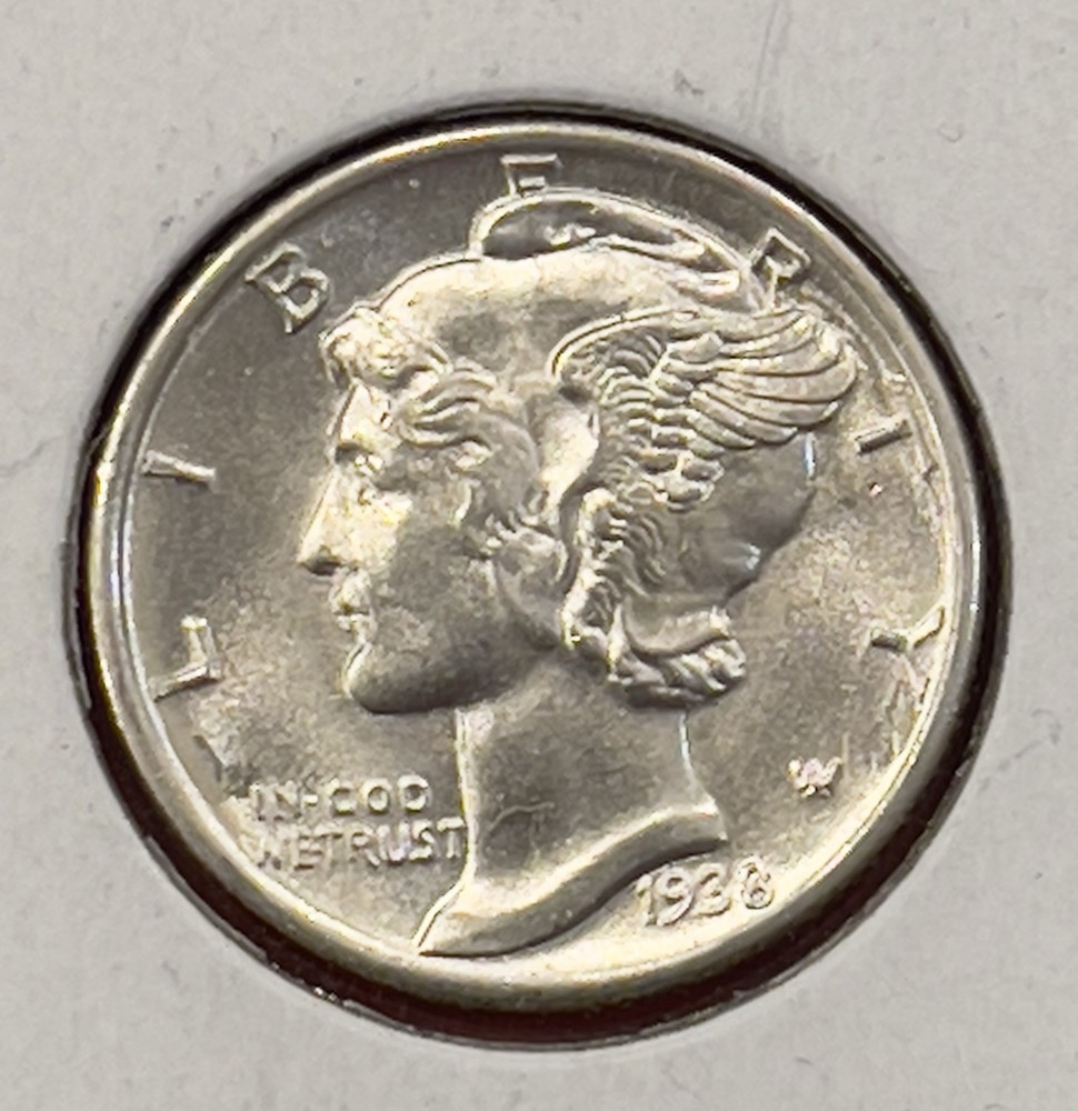 1938 P Mercury Silver Dime, Gem Uncirculated.