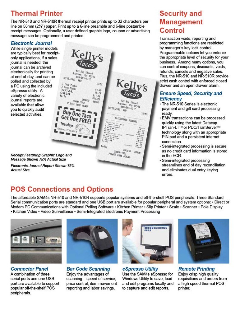NEW Sam4s NR-510 Flat or Raised Keyboard - specify when ordering