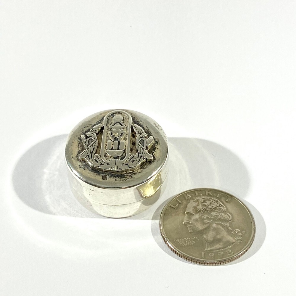 Vintage Solid Silver Egyptian Pill Box , Hallmarked