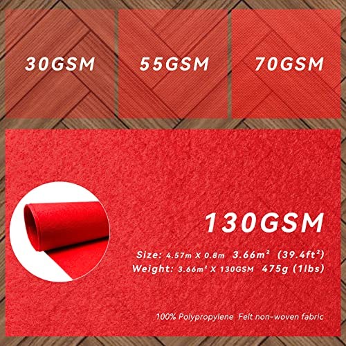 Red Carpet Runner for Party, 2.6X15 ft, 130 GSM Felt Non-Woven Fabric,