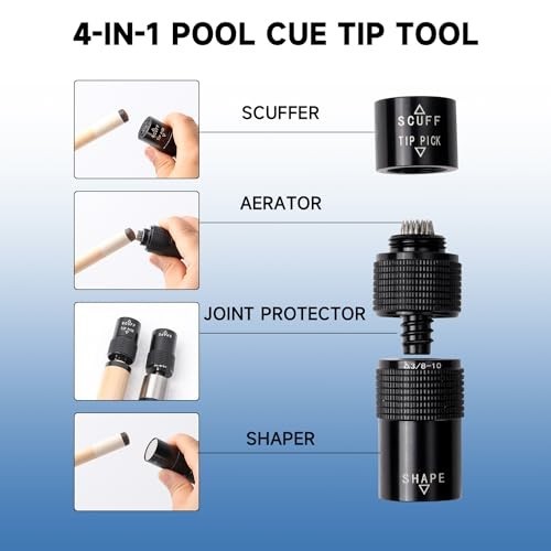 Billiard Pool Cue Tip Tool - Scuffer, Shaper, Aerator & Joint Protector Accessor