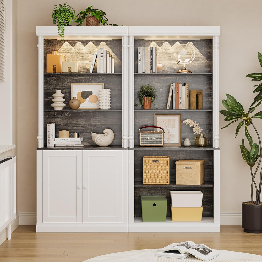 Chic 71" 5-Tier Bookcase with LED Light & Double Doors for Stylish Storage