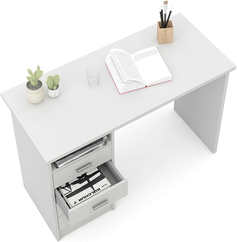 44 in. Rectangular White 4 Drawer Writing Desk with Built-In Storage NEW