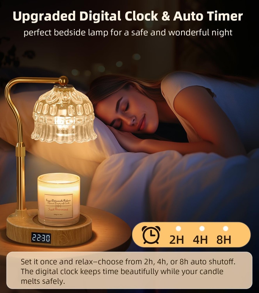 Candle Warmer Lamp with Timer | Adjustable Height & Dimmable | Base Gold