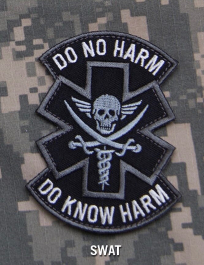 Milspec Monkey MSM Morale Patch - DO KNOW HARM - Pirate SWAT -White on Black NEW