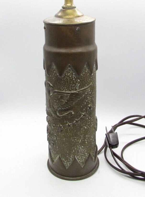 Original WWI US Shell Eagle Stars & Shield Trench Art VERDUN Lamp