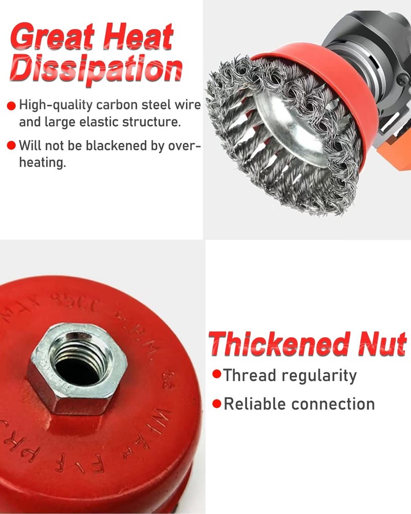 4" Wire Wheel Cup Brush, Coarse Twisted Knotted for Angle...