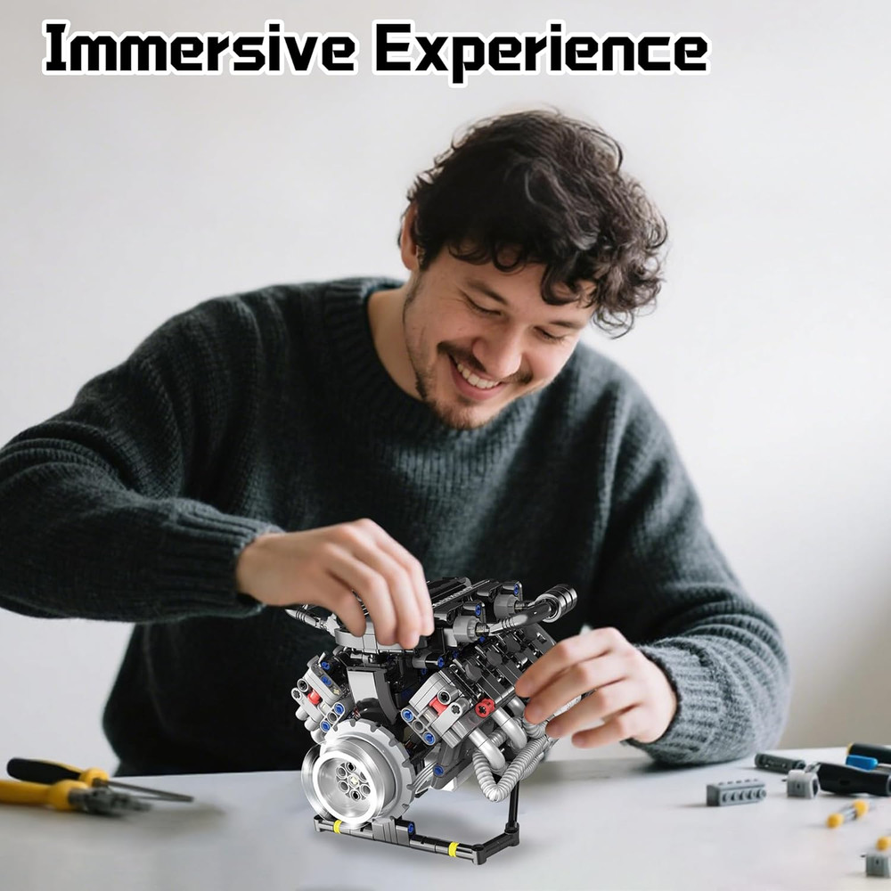 V8 Mini Engine Model Kit That Runs Building Sets with Motor, APP Control Technic