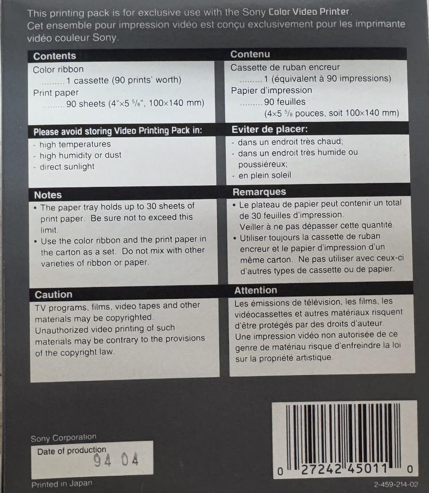 Sony VPM-90STA Video Printing Pack 90 Sheets