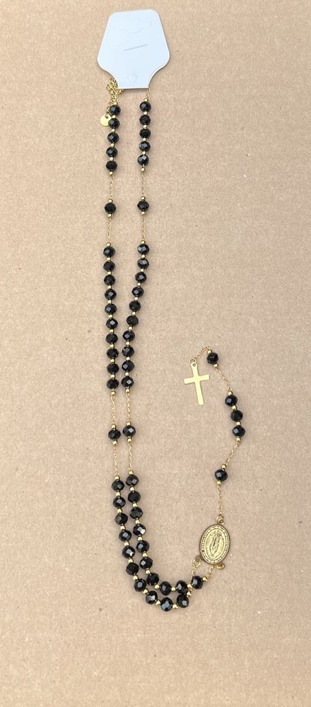 Rosary Unisex-Oro Laminado XP Color Negro