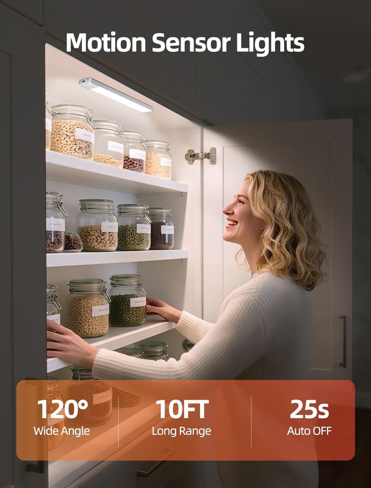 Under Cabinet Motion Sensor Lighting: Dimmable Rechargeable Lights Indoor - B...