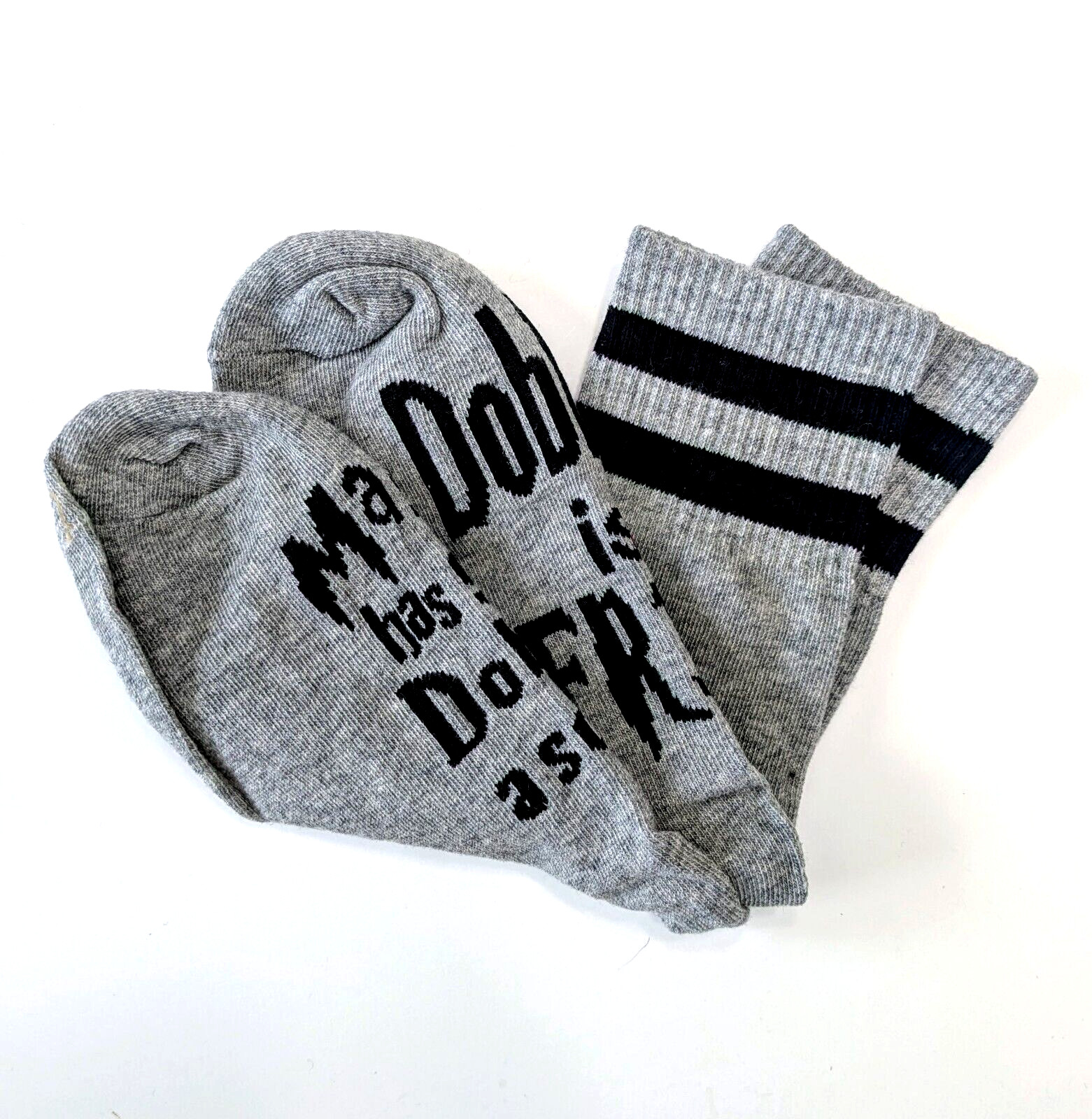 DOBBY SOCKS (1 Pair) Harry Potter Gray/Black Grippy Text Bottom (Magical Gift!)