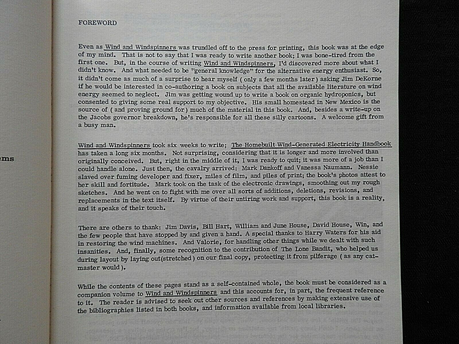 WIND FARM HOMEBUILT WIND GENERATED ELECTRICITY HANDBOOK By Michael Hackleman