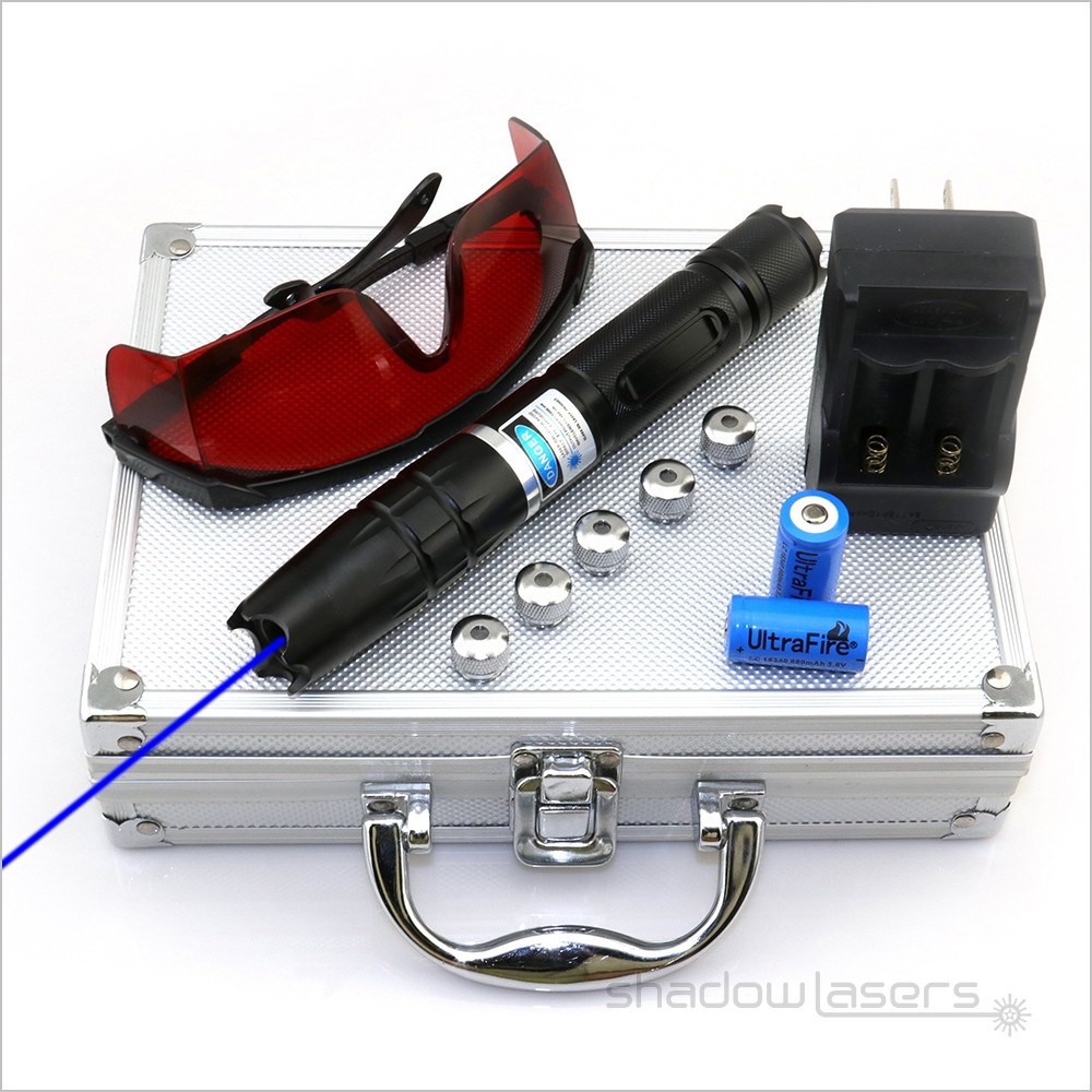 LMM2B Adjustable Focus 450nm Blue Laser Pointer Visible Beam Charger& AL Case