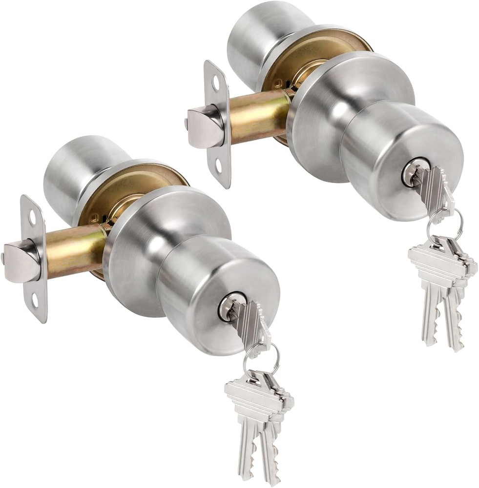 HOSOM Door Knobs with Lock and Key, Keyed Entry 2 Pack, Satin Nickel