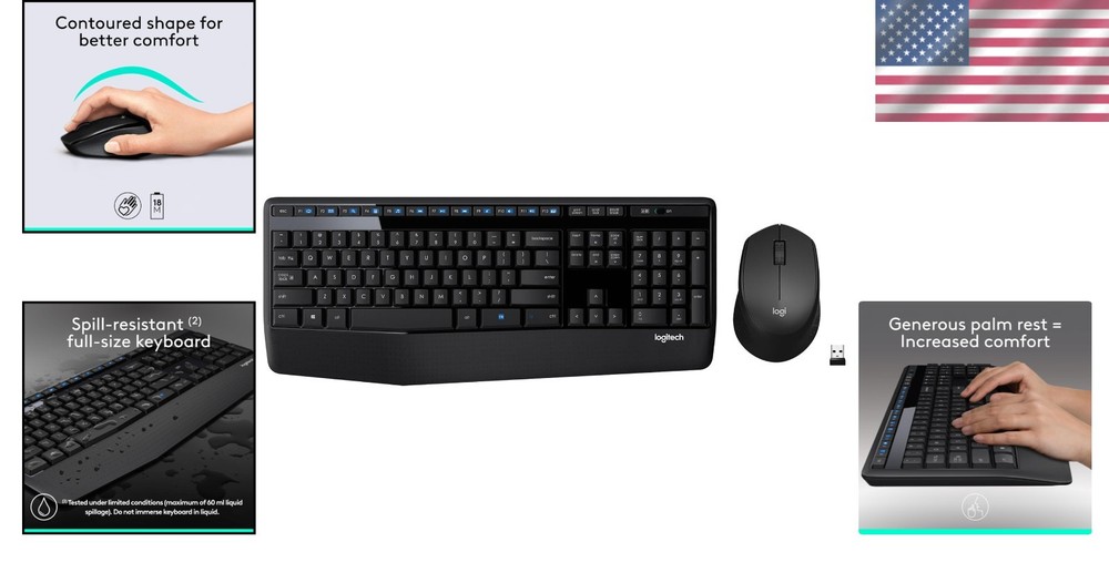 Effortless Typing: MK345 Wireless Keyboard & Mouse Combo with Palm Rest - Black