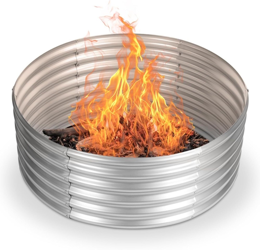 Outdoor Fire Pit Ring 48 inch Round Galvanized Fire Ring for Outside Fire Pit