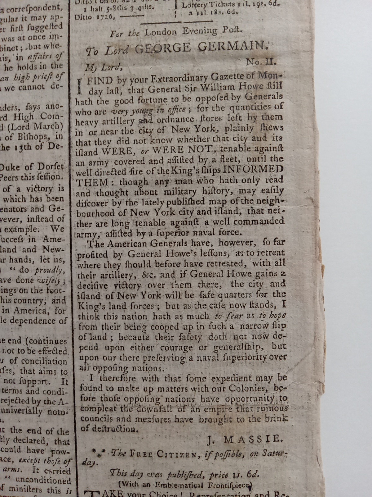 Original 1776 British Newspaper - American Revolutionary War - Colonies