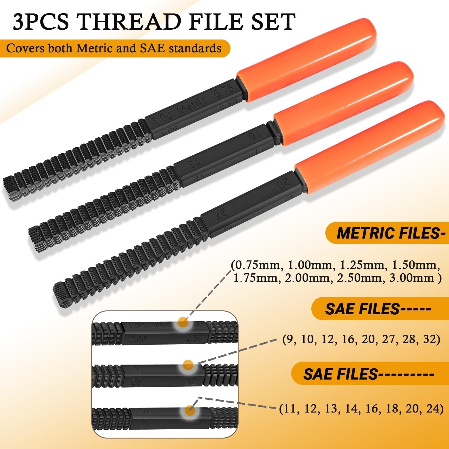3 Piece Thread Restorer File Chaser Set Metric & SAE Repair Hardward DIY 2573