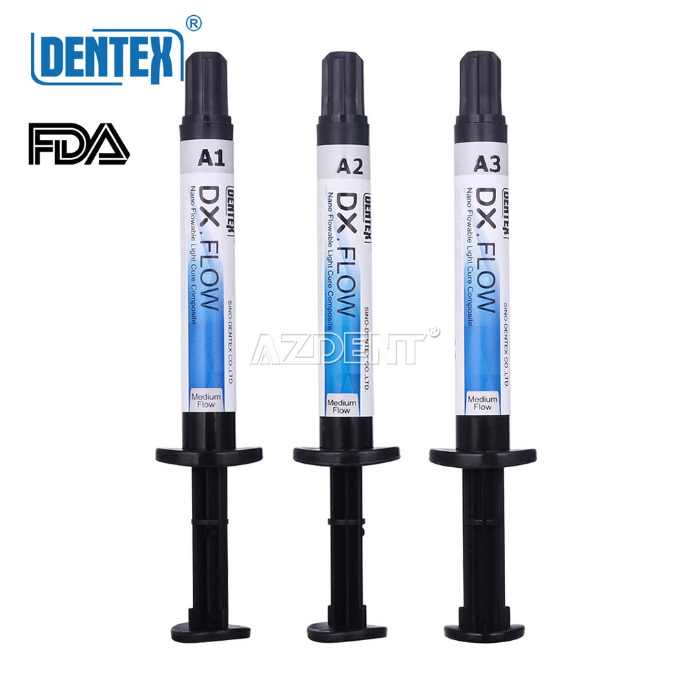 5Pcs DENTEX Dental Flowable Medium Composite Resin Light Curing Shade A2 Syringe