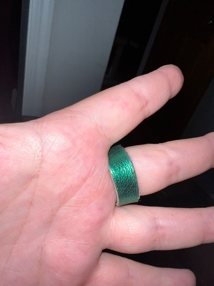 Green Leather Ring Handmade 8