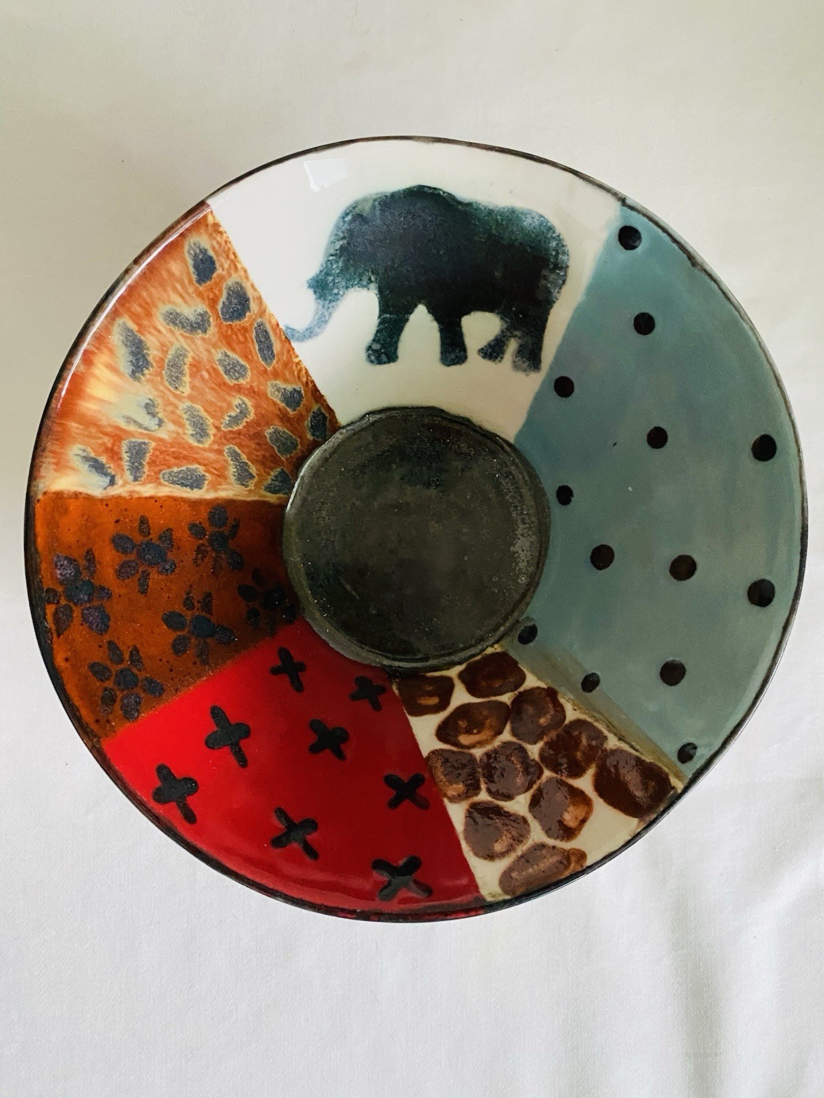 Pair VTG Elsona South African Hand Painted Ceramic 6" Bowls Elephant Signed