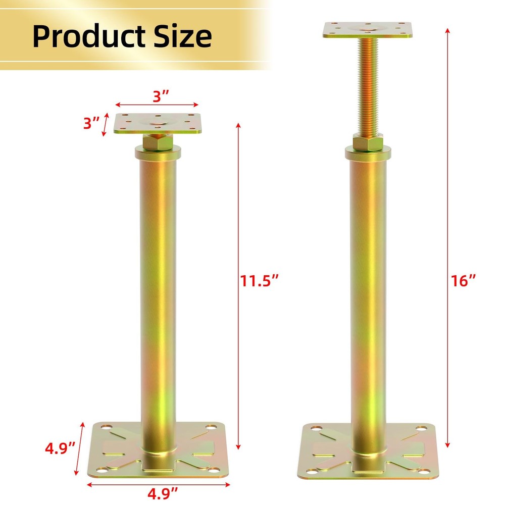 4 Pack Adjustable Floor Jacks for House Foundation Support 11-16 inch