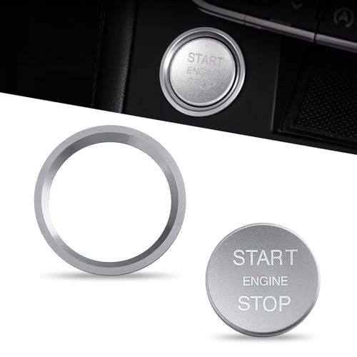 Car Engine Start Button Decals, Start Stop Push Botton Cover 2 PCS Silver