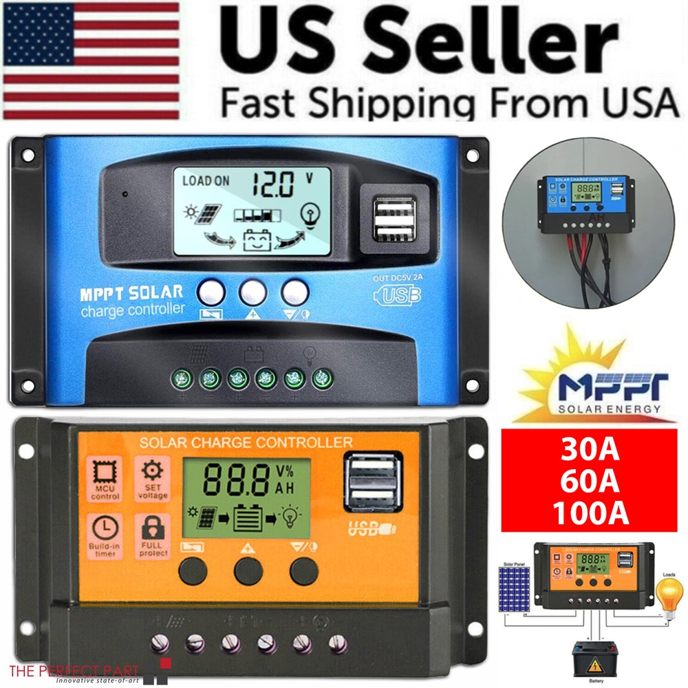 30-100A MPPT Solar Panel Regulator Charge Controller 12V/24V Auto Focus Tracking