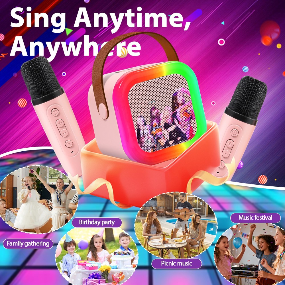 Machine Portable Bluetooth Speaker With 2pcs Wireless Microphones LED Lights