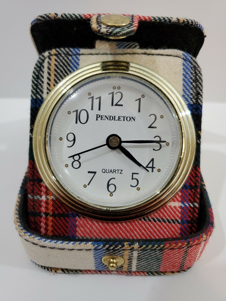 Pendleton Red Plaid Travel Clock 100% Wool Shell