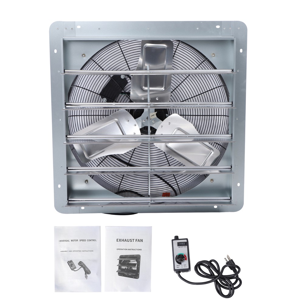 24 Inch Shutter Exhaust Fan, 4120CFM, With Speed Controller Wall Mounted, Silver