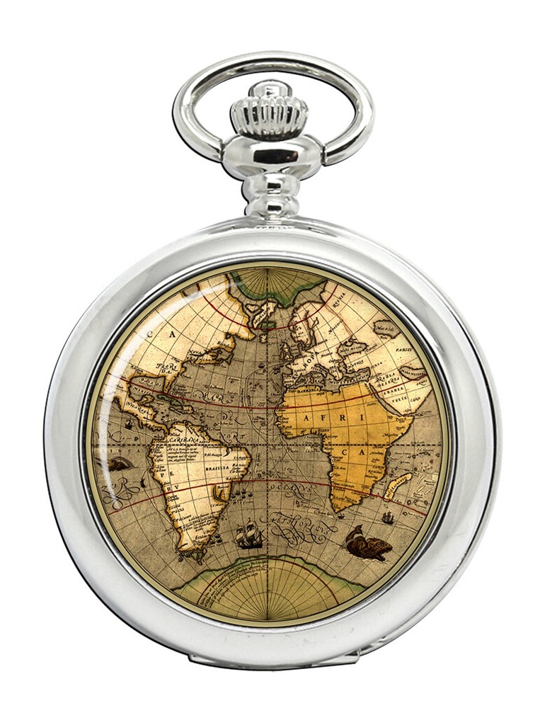 Antique World Map Pocket Watch