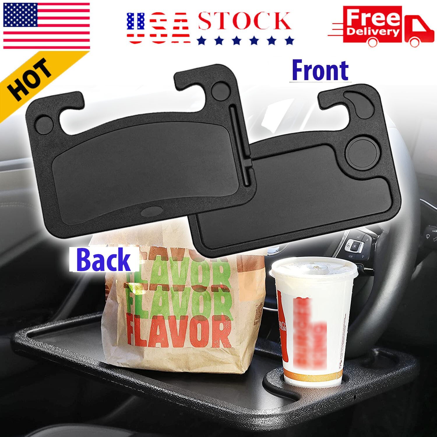 Car Steering Wheel Tray Desk Two Sided For Laptop Drink Food Work Table Holder