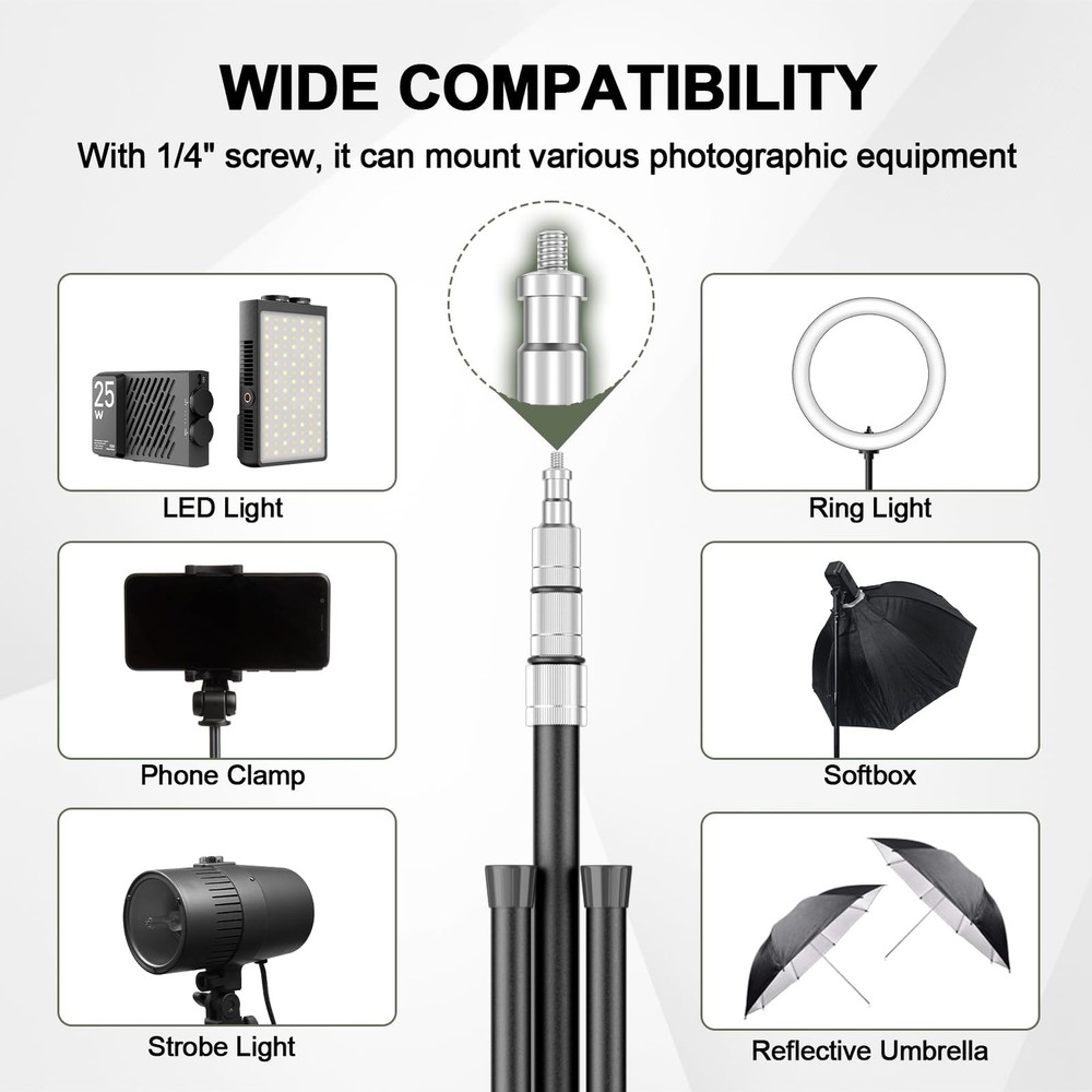 Photography Light Stand, 9.2ft/280cm Portable Reverse Folding Tripod with Tra...