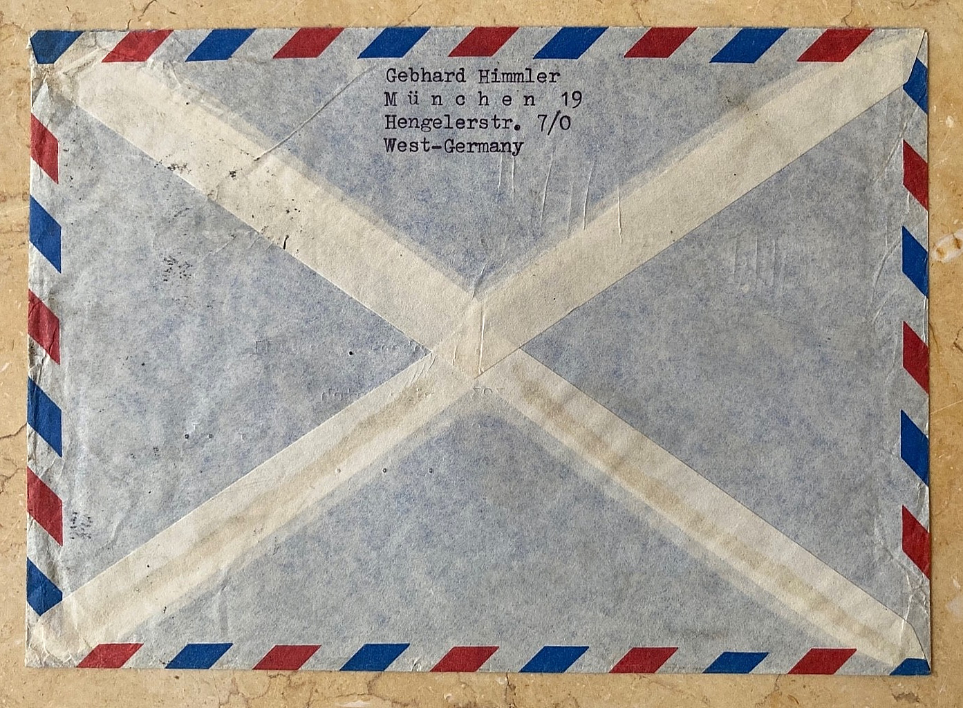 WW2 GERMAN REICHSFUHRER 'S BROTHER POSTAL COVER TO AMERICAN RESEARCHER APR. 1959