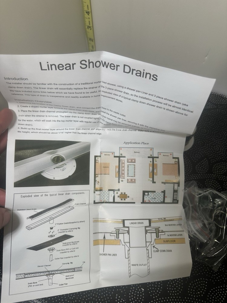 28” Linear Shower Drain Matte Black – Tile Insert Reversible Grate – Open Box