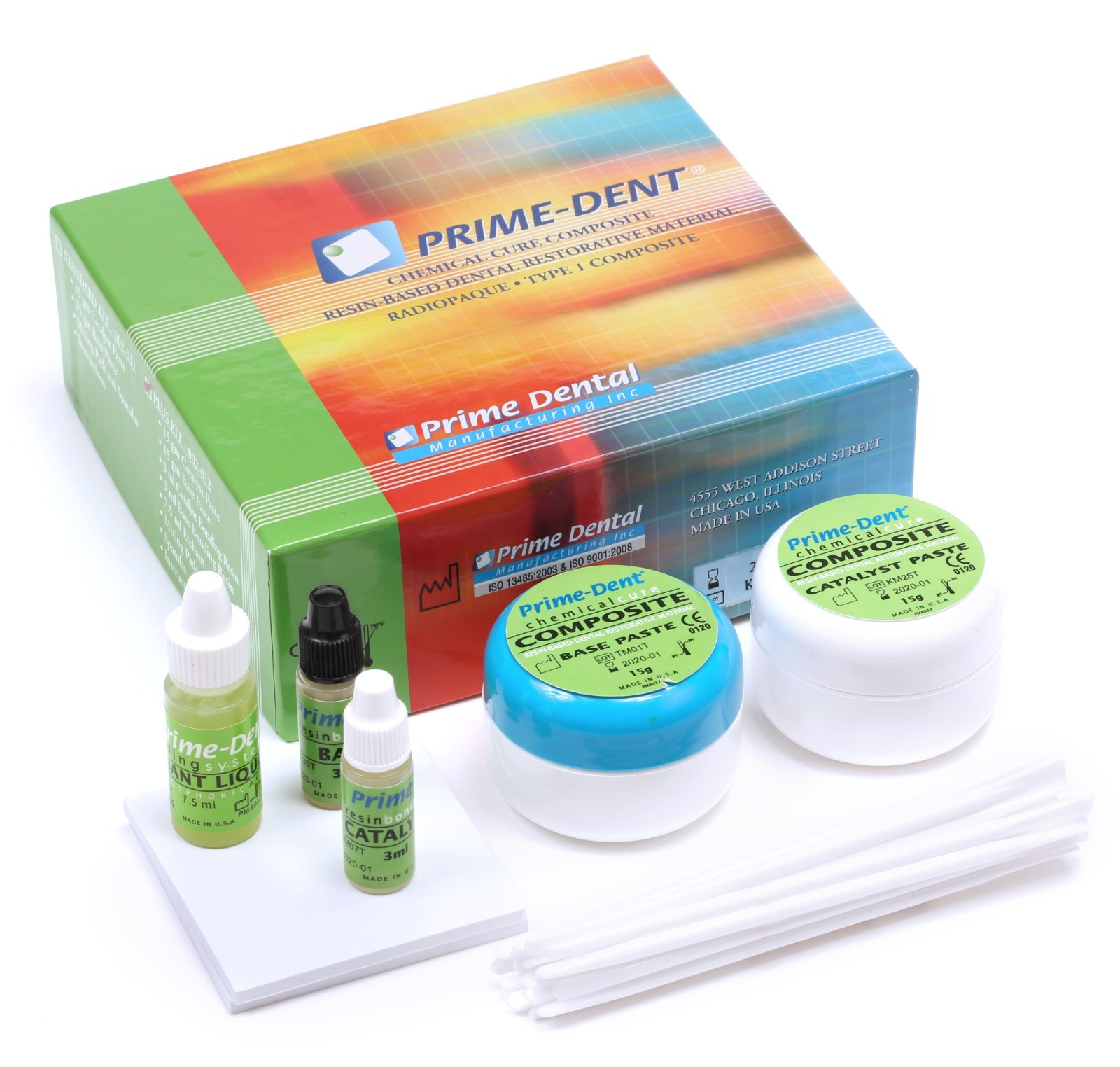 Prime-Dent Dental Chemical Self Cure Composite Resin Kit 15g/15g with Bonding