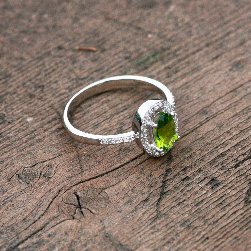 Lab Made Peridot Ring Solid Sterling Silver 925