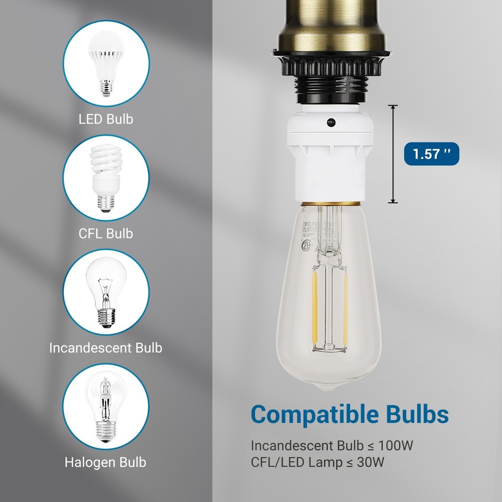 DEWENWIL 6 Pack Light Sensor Socket, Dusk to Dawn Light Socket, E26/E27, White