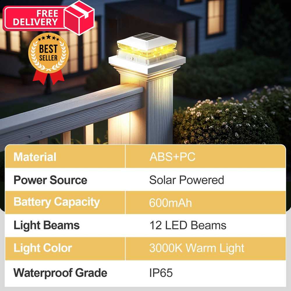 Solar Post Cap Light 8 Packs, Waterproof Powered Fence 8pack, White